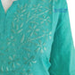 Seagreen Dobby Cotton Short Chikankari Kurti