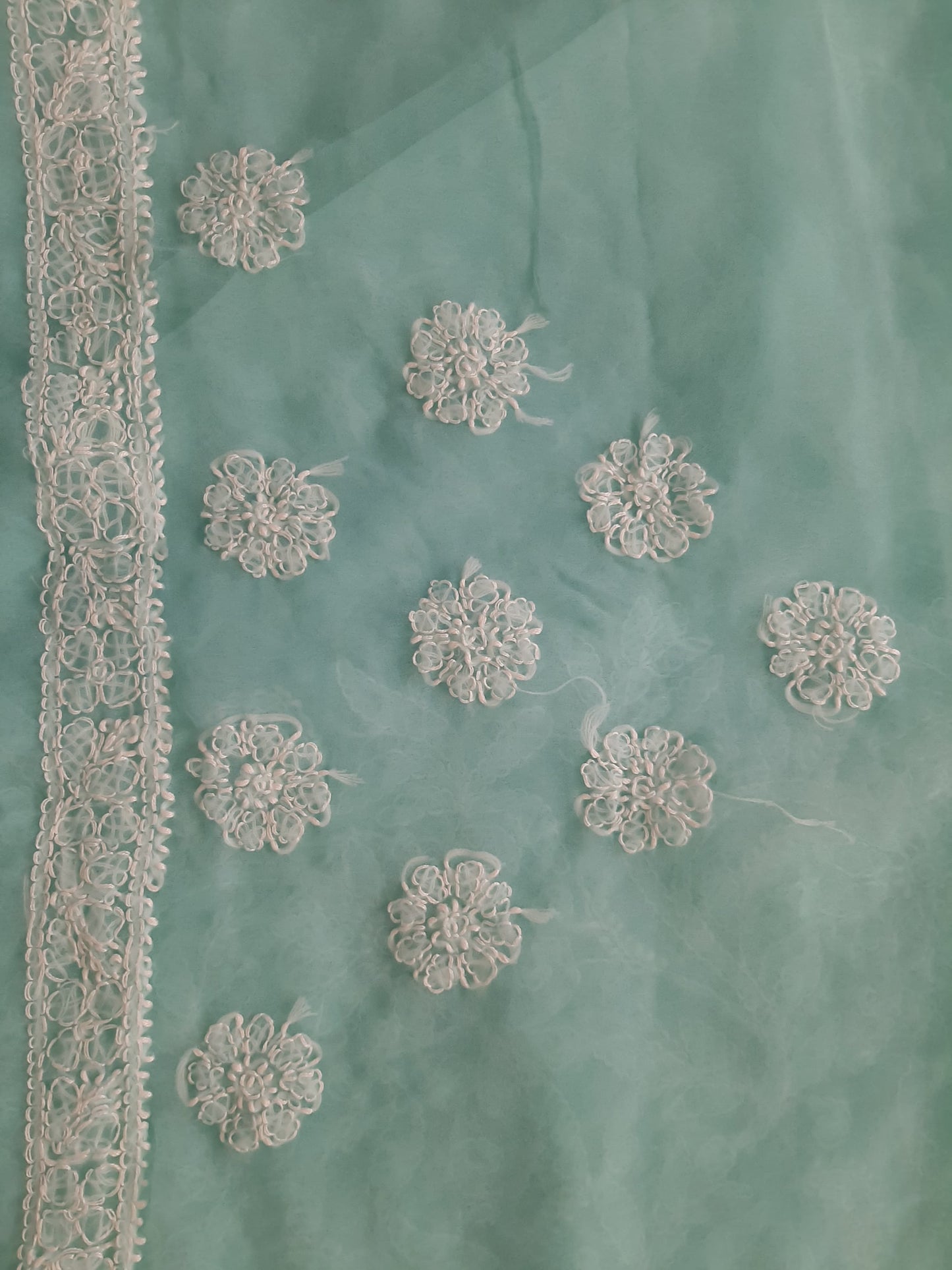 Seagreen Noor Full Jaal Hand Embroidered Lucknowi Chikankari Saree