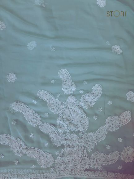 Seagreen Sanah Handcrafted Lucknowi Chikankari Saree