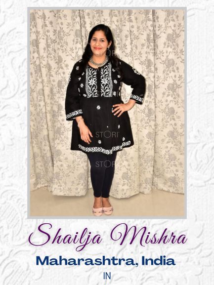 Shailja Mishra in Black Flared Cotton Short Chikankari Kurti