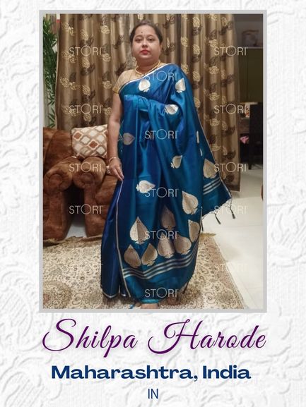 Shilpa Harode in Misty Teal Zari Spades Satin Silk Saree