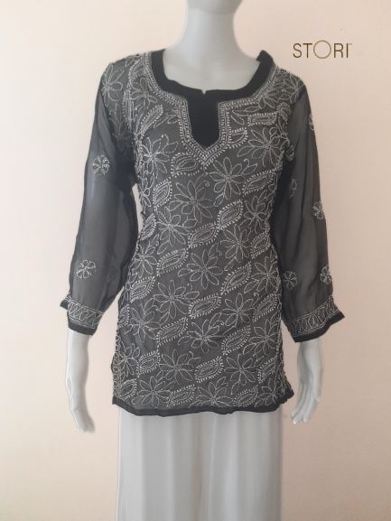 Black Short Georgette Chikankari Kurti