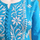 Sky Blue Flared Cotton Short Chikankari Kurti