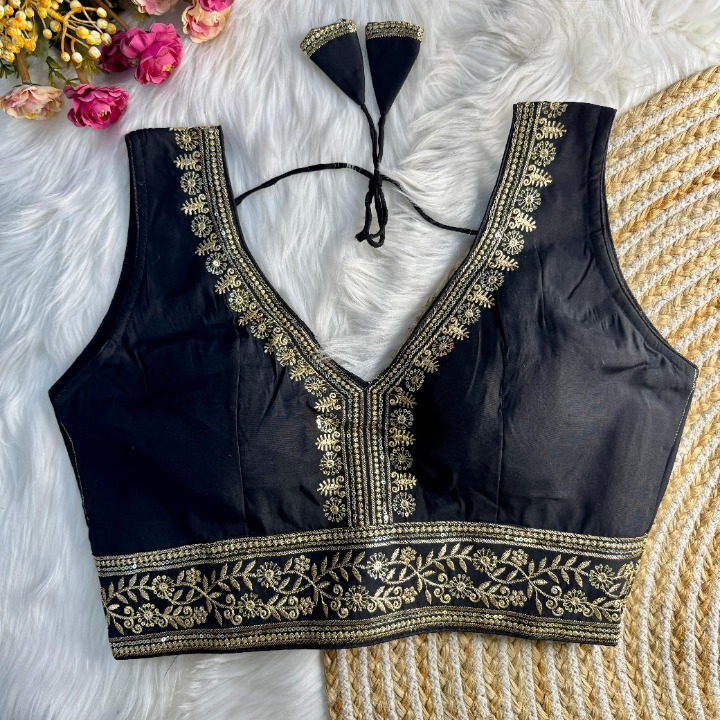 Black Sleeveless Silk Blouse 