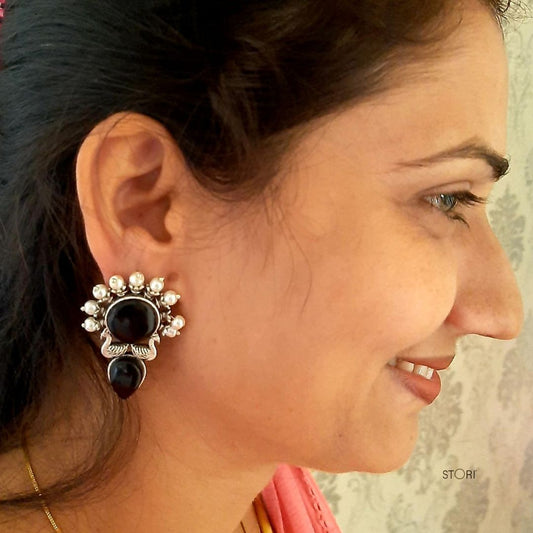 Ketaki Monalisa Stone & Pearls Silver Look Alike Earrings