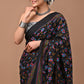 Sprinkled Black Block Printed Handloom Cotton Mulmul Saree