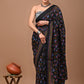 Sprinkled Black Block Printed Handloom Cotton Mulmul Saree