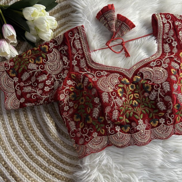 Red Embroidered Velvet Bridal Blouse Online Near You