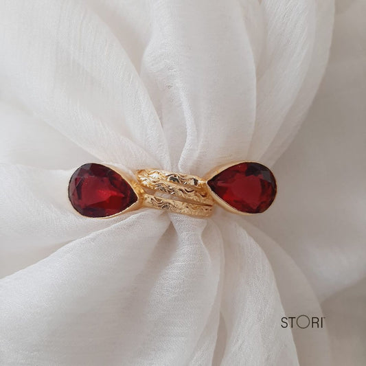 Red Glossy Dual Stone Finger Ring