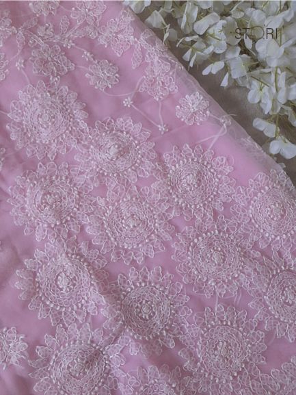 Baby Pink Surya Hand Embroidered Lucknowi Chikankari Saree