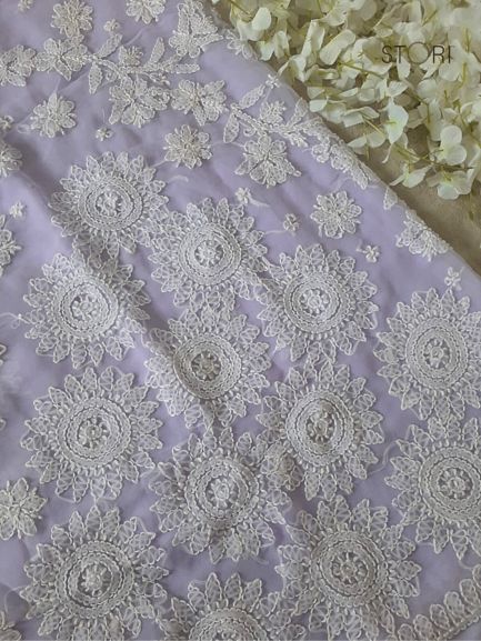 Lavendar Surya Hand Embroidered Lucknowi Chikankari SareeLavendar Surya Hand Embroidered Lucknowi Chikankari Saree