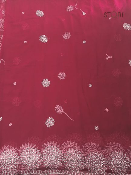 Maroon Surya Hand Embroidered Lucknowi Chikankari Saree