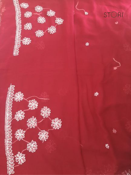 Maroon Surya Hand Embroidered Lucknowi Chikankari Saree