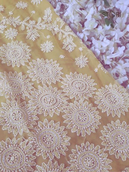 Olive Green Surya Hand Embroidered Lucknowi Chikankari Saree