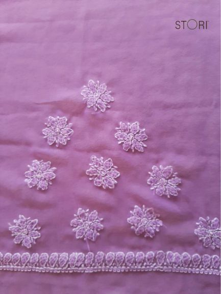 Purple Surya Hand Embroidered Lucknowi Chikankari Saree