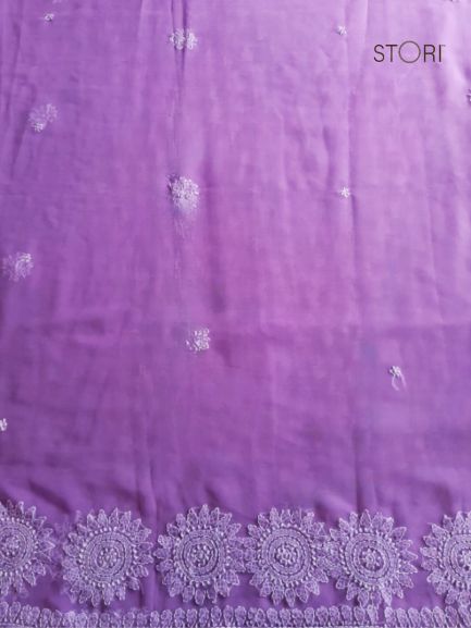 Purple Surya Hand Embroidered Lucknowi Chikankari Saree