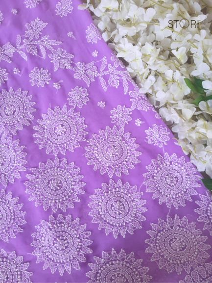 Purple Surya Hand Embroidered Lucknowi Chikankari Saree