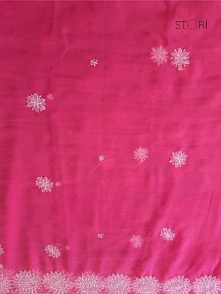 Rose Pink Surya Hand Embroidered Lucknowi Chikankari Saree