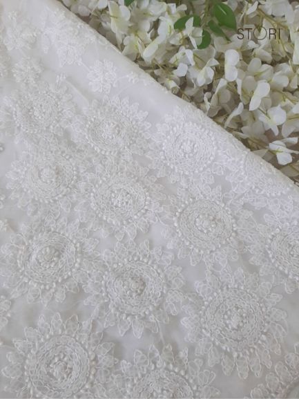 Pearl White Surya Hand Embroidered Lucknowi Chikankari Saree