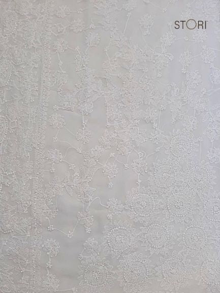 Pearl White Surya Hand Embroidered Lucknowi Chikankari Saree