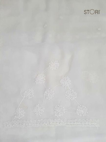 Pearl White Surya Hand Embroidered Lucknowi Chikankari Saree