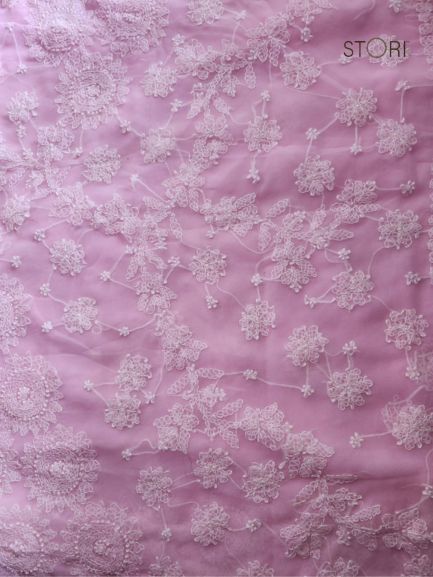 Baby Pink Surya Hand Embroidered Lucknowi Chikankari Saree