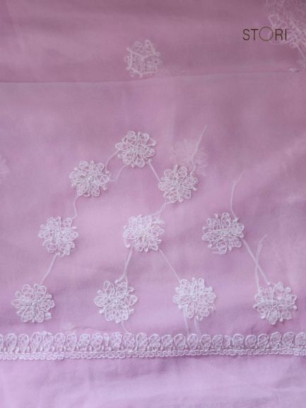 Baby Pink Surya Hand Embroidered Lucknowi Chikankari Saree