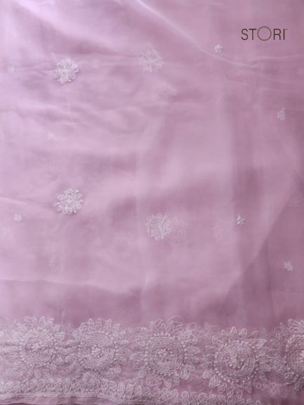 Baby Pink Surya Hand Embroidered Lucknowi Chikankari Saree