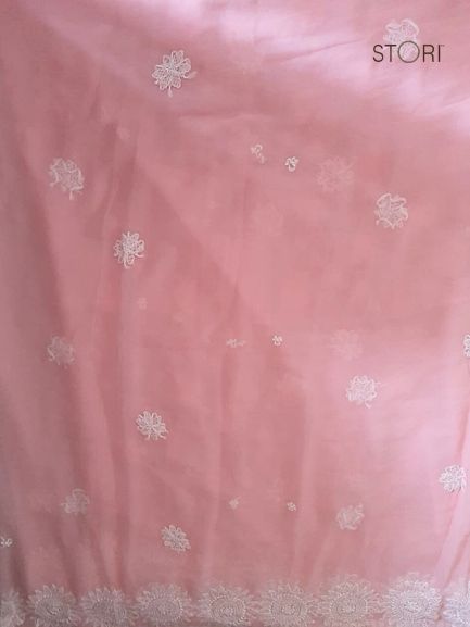 Peach Surya Hand Embroidered Lucknowi Chikankari Saree