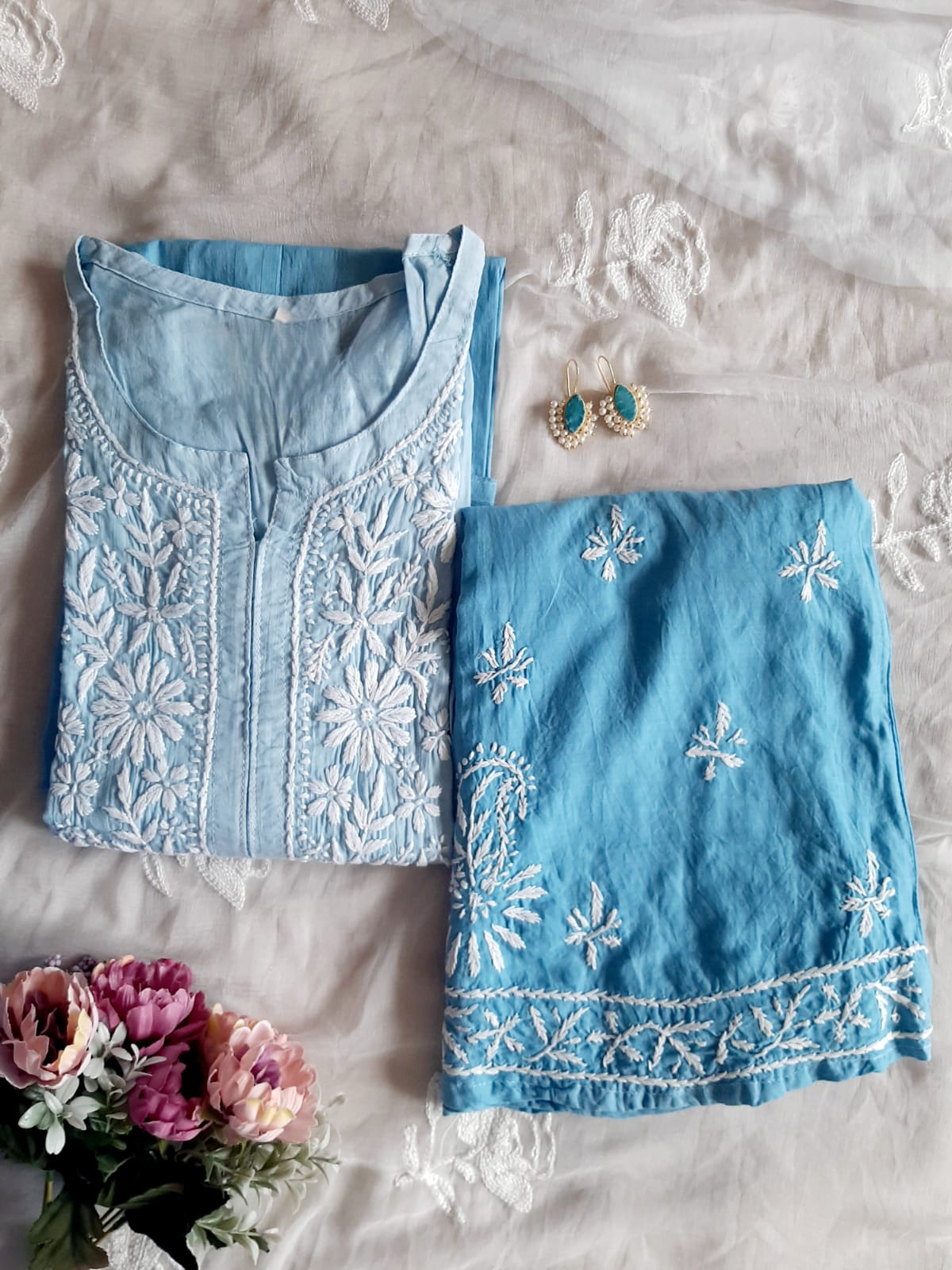 Tanvi Soft Cotton Handcrafted Chikankari Kurti & Palazzo Set