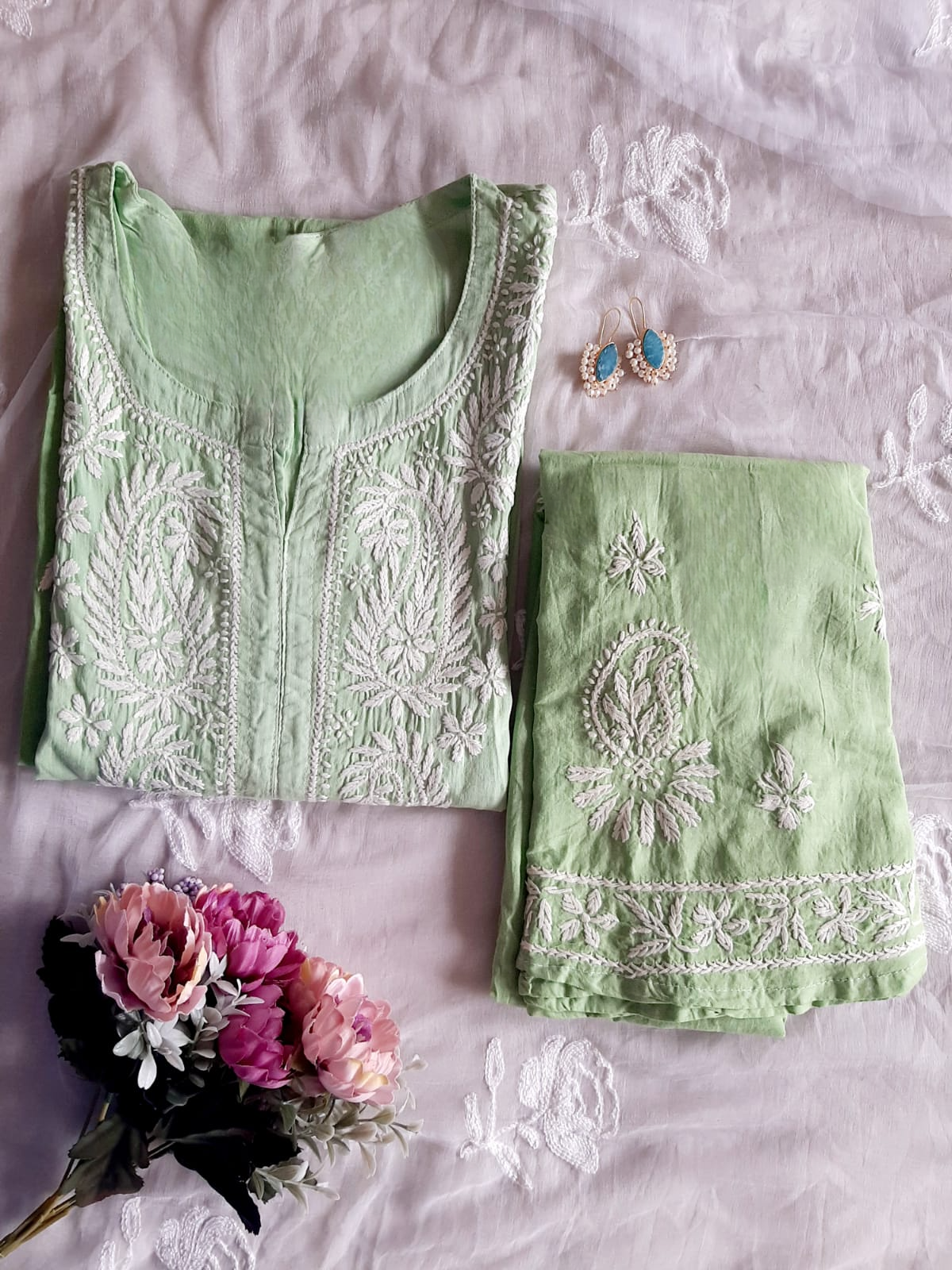 Tanvi Soft Cotton Handcrafted Chikankari Kurti & Palazzo Set