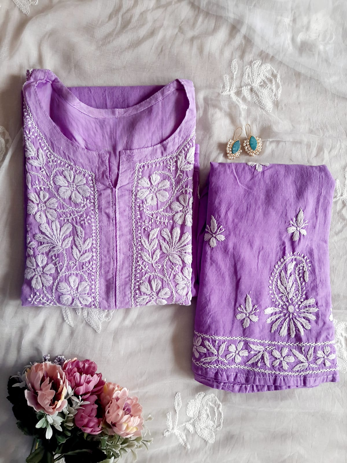 Tanvi Soft Cotton Handcrafted Chikankari Kurti & Palazzo Set