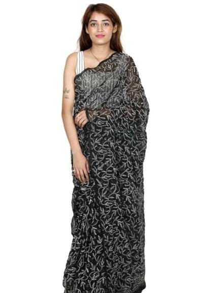 Black Full Embroidered Tepchi Saree