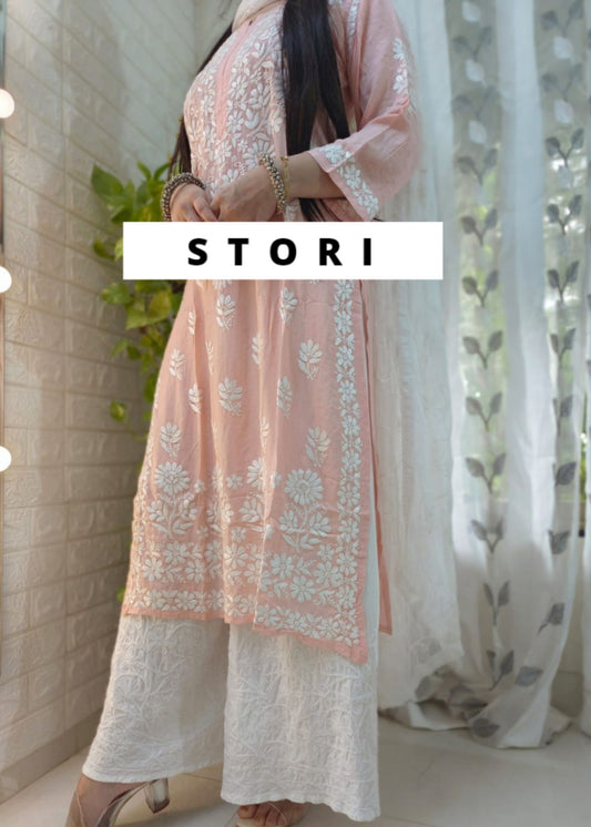 Kaaya Light Peach Modal Chikankari Kurti