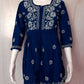 Teal Blue Short Cotton Chikankari Kurti with Dori