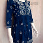 Teal Blue Short Cotton Chikankari Kurti with Dori