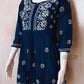 Teal Blue Short Cotton Chikankari Kurti with Dori