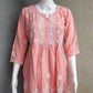 Peach Flared Rayon Short Chikankari Gown Kurti