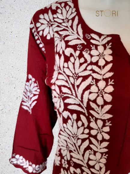 Kaaya Deep Maroon Modal Chikankari Kurti