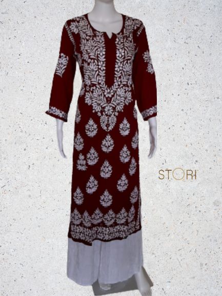 Kaaya Deep Maroon Modal Chikankari Kurti