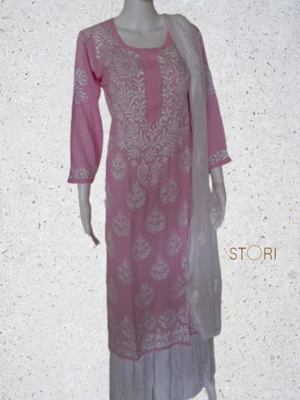 Kaaya Baby Pink Modal Chikankari Kurti