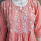 Peach Flared Rayon Short Chikankari Gown Kurti