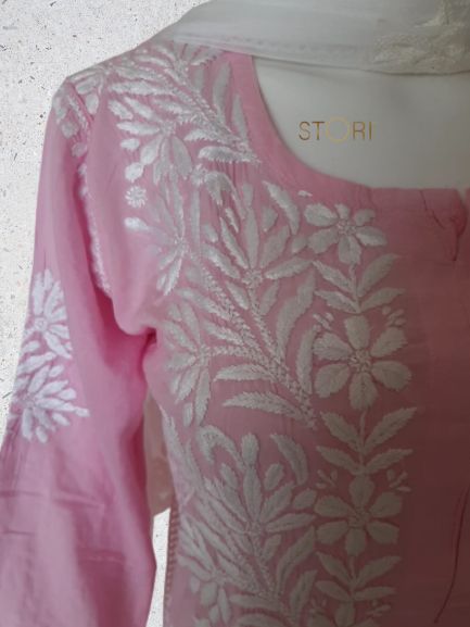 Kaaya Baby Pink Modal Chikankari Kurti