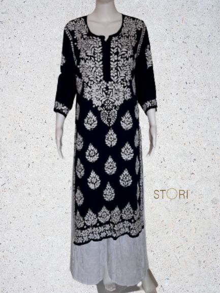 Kaaya Navy Blue Modal Chikankari Kurti