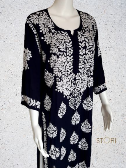 Kaaya Navy Blue Modal Chikankari Kurti