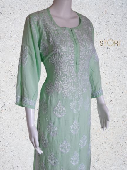 Kaaya Pastel Green Modal Chikankari Kurti