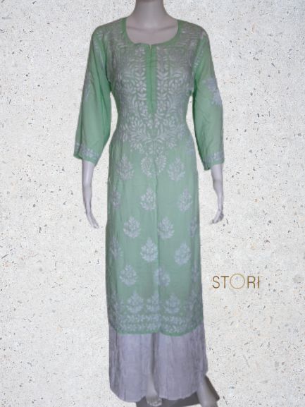 Kaaya Pastel Green Modal Chikankari Kurti