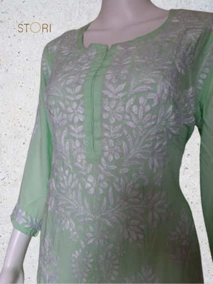 Kaaya Pastel Green Modal Chikankari Kurti