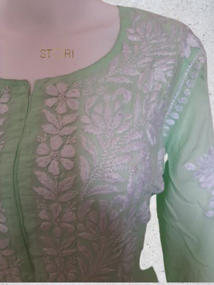 Kaaya Pastel Green Modal Chikankari Kurti