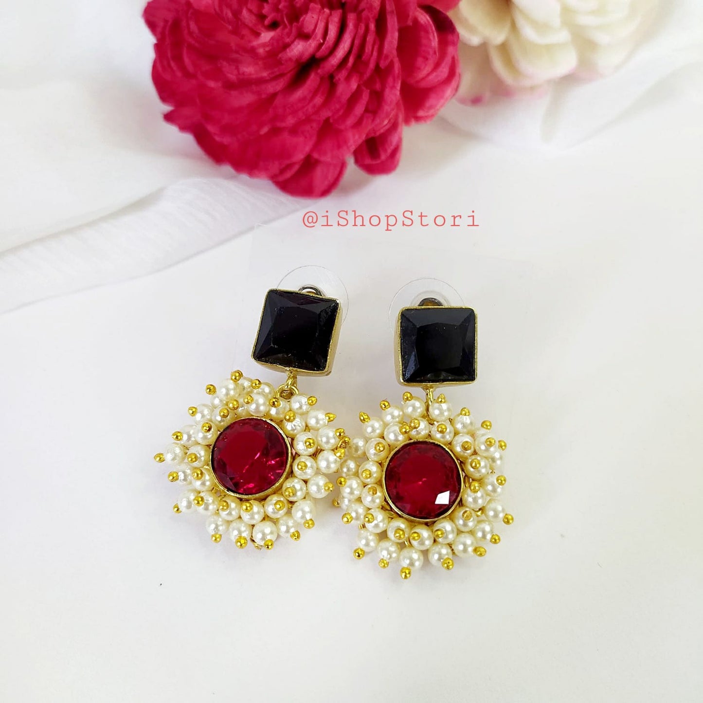 Mridula Glossy Stone & Pearls Earrings - Best Seller!